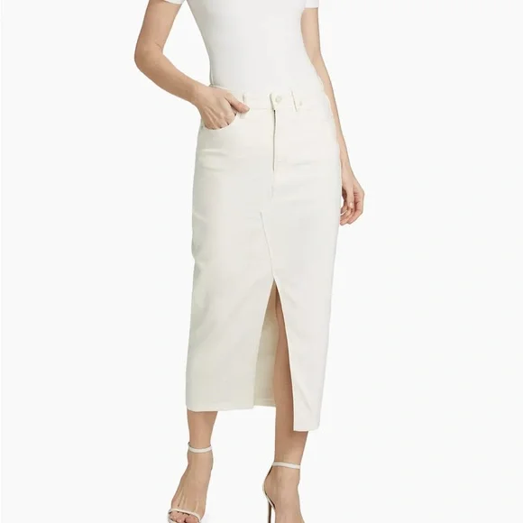 Good American Slit-Front Denim Midi Skirt - Cloud White, Size 10|30” - Picture 6 of 6